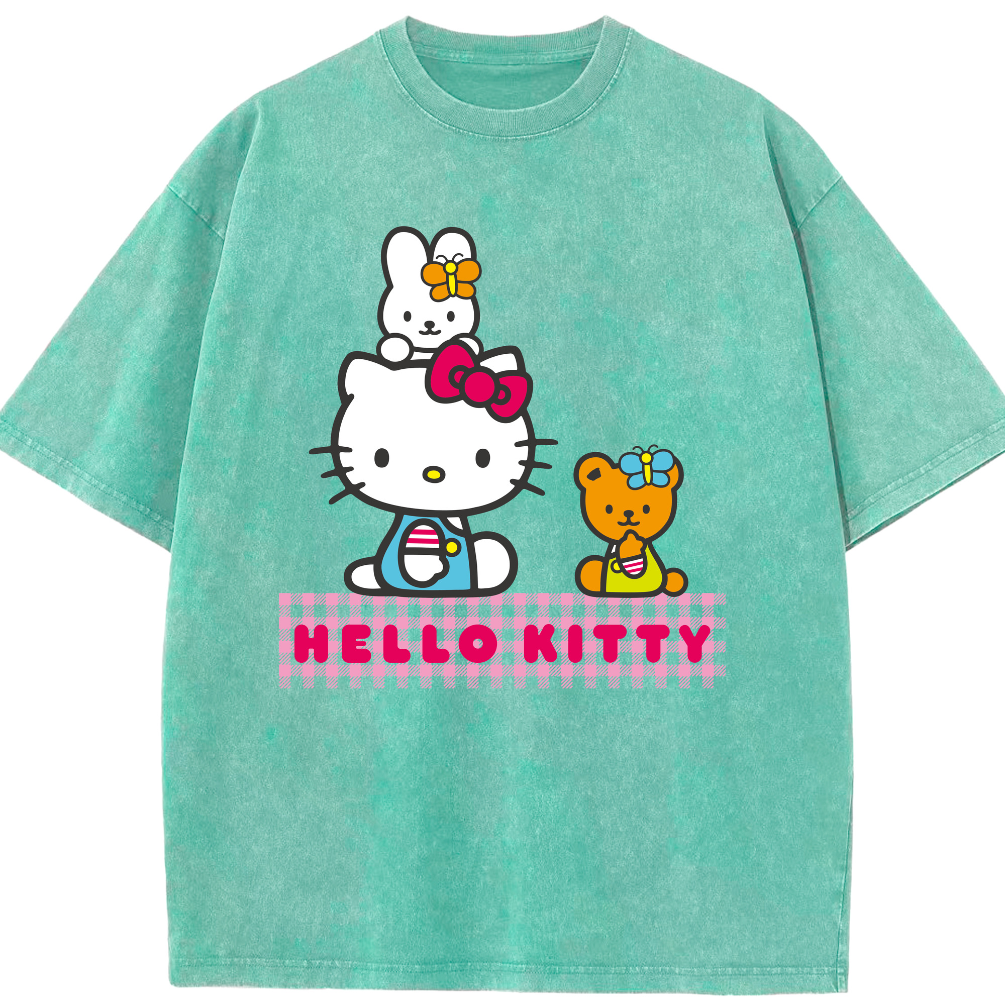 （画像用） Hello Kitty ハローキティ 綿100% ヴィンテージ風 半袖Tシャツ（フロントプリント）
